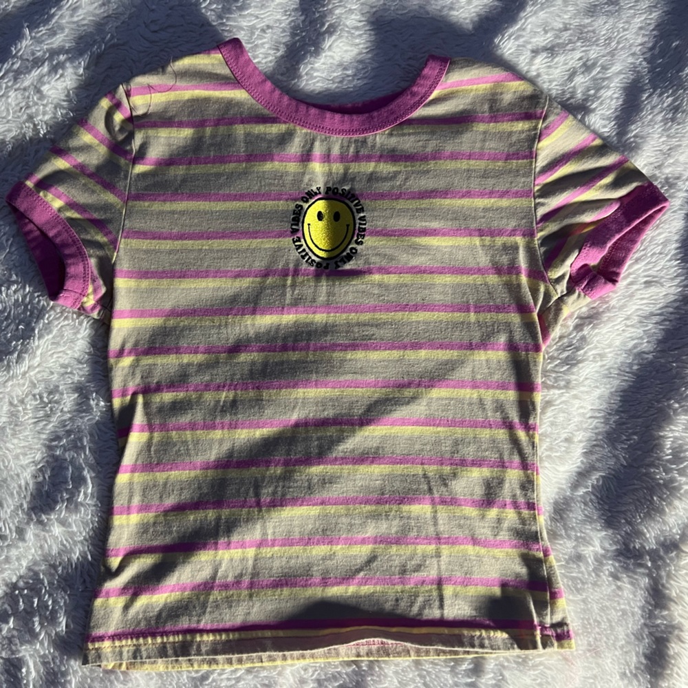 Small striped t shirt// Rue 21. “Positive vibes only”
